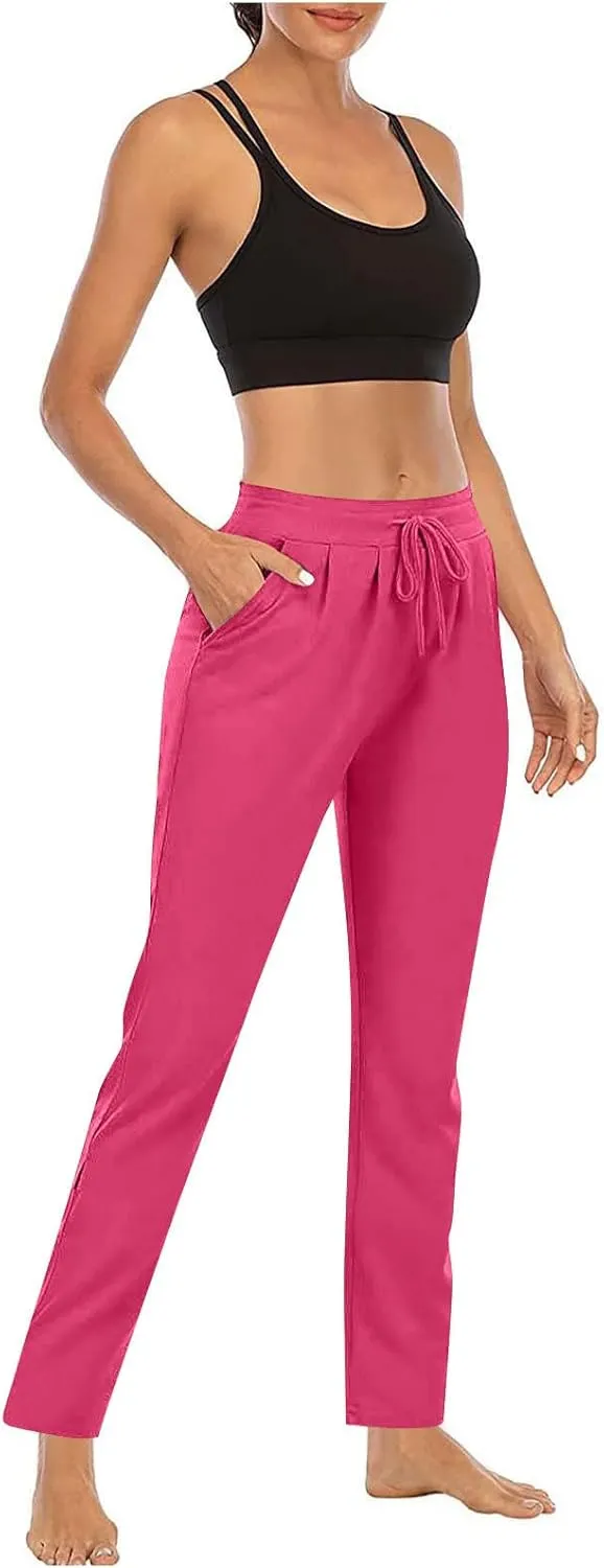 Straight Leg Pants for Women Casual Elastic Waist Drawstring Yoga Pants with Pockets Workout Running Sweatpant