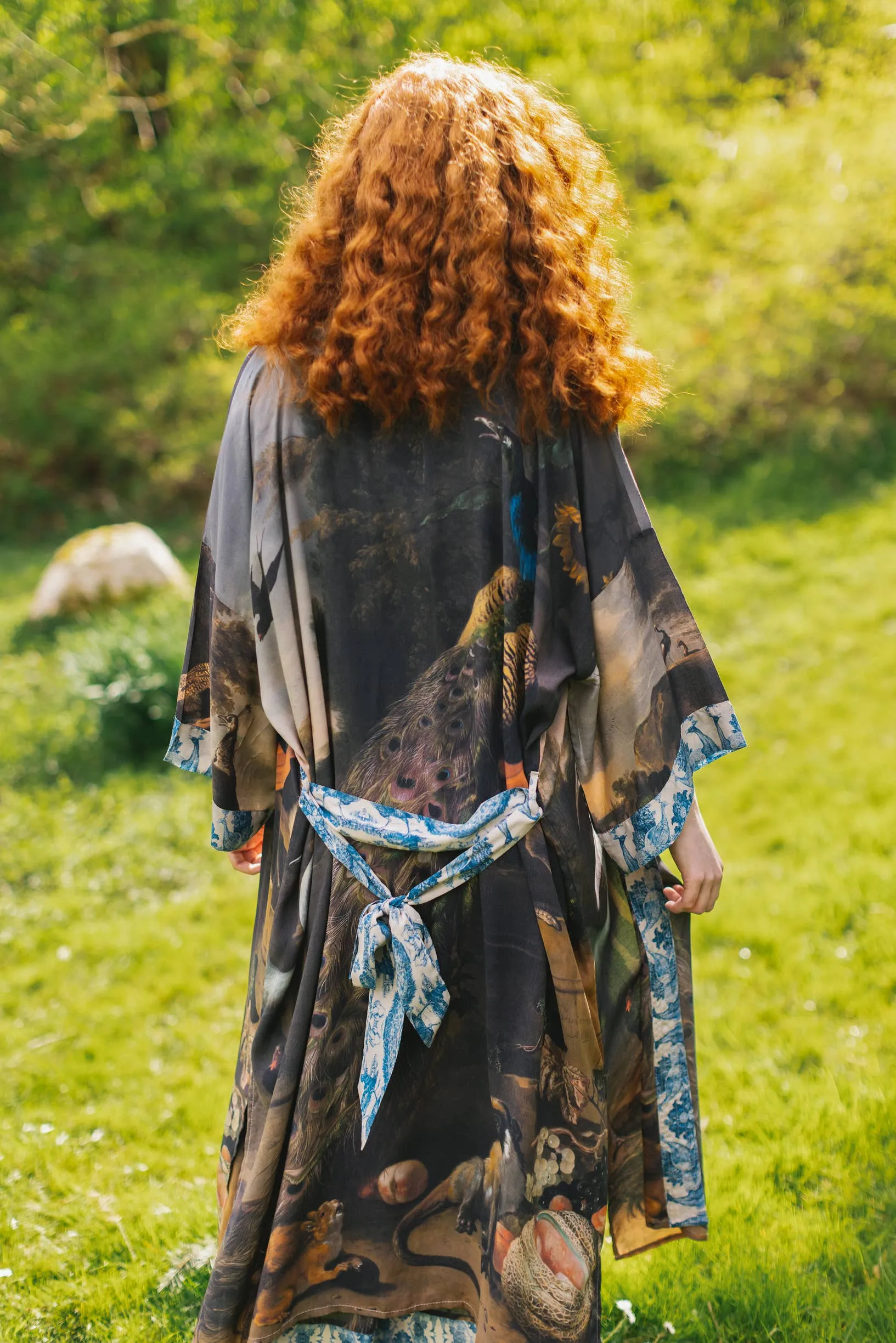 Wild Beauty Bamboo Kimono Duster with Peacock Print