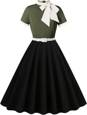 Women 1950s Vintage Floral Cocktail Swing Dress 50s Short Sleeve Audrey Hepburn Rockabilly Prom Dress A Line Tea Party Dress