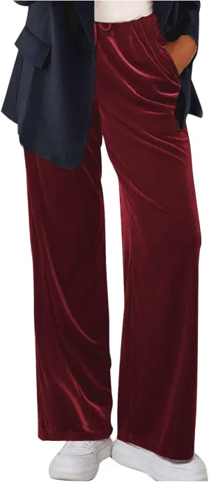 Women Velour Pants Soft Velvet Sweatpants Straight Leg Athletic Joggers Casual Lounge Pajama Pants with Pockets