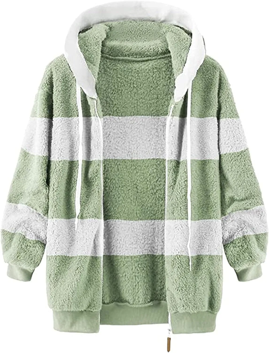 Womens 2023 Winter Fuzzy Fleece Jacket Hooded Color Block Patchwork Cardigan Coats