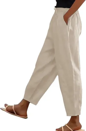 Women's Fashion Elastic Lightweight Breathable Lace Trim Vintage Casual Dressy Loose Fit Pants