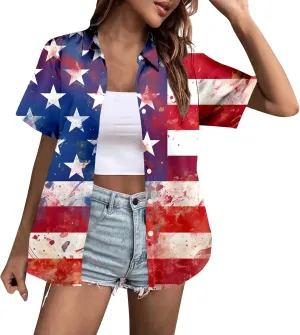 Women's Independence Day Print Casual Shirt Short Sleeve Knotted T Shirts for Women