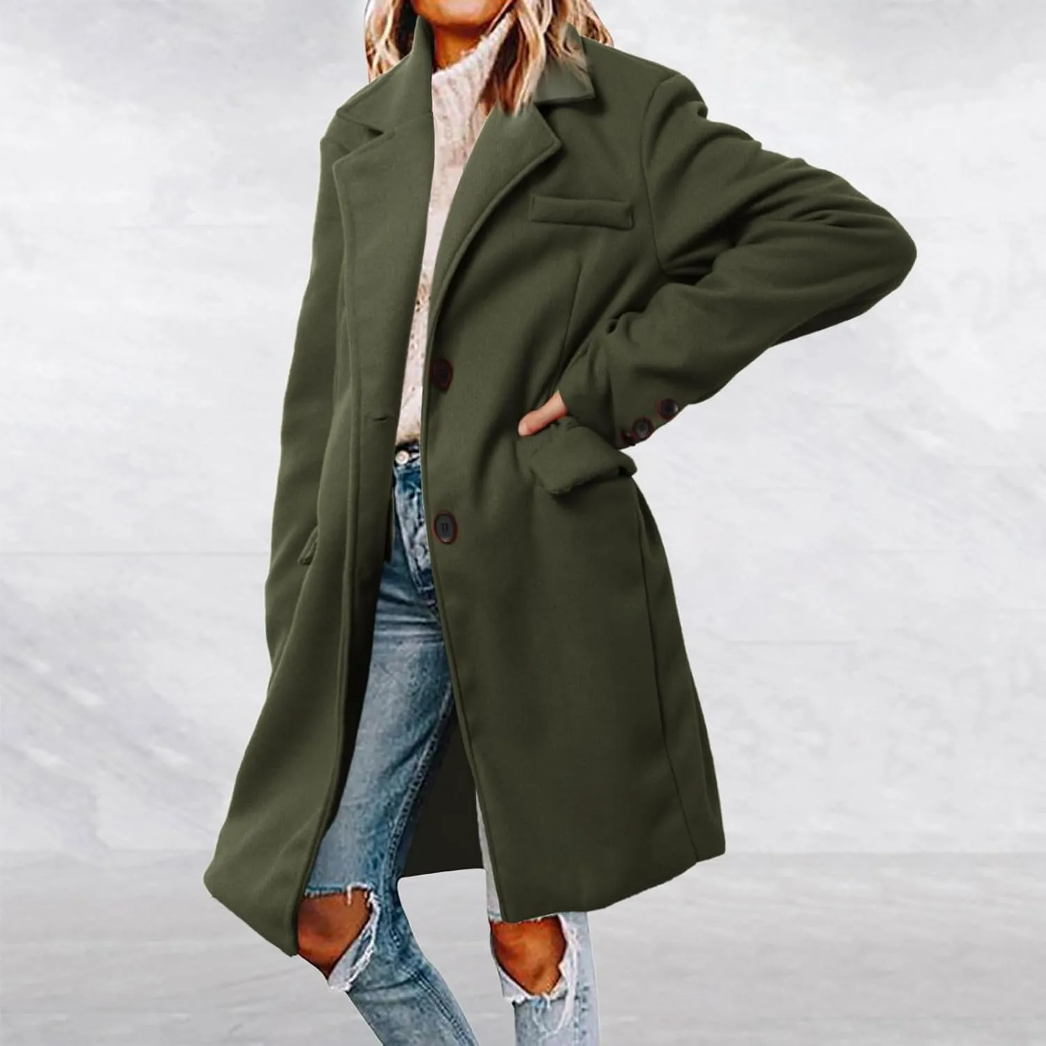 Womens Trench Coats Elegant Wool Pea Overcoats Lapel Collar Double Breasted Long Outwear 2024 Winter Clothing Pockets