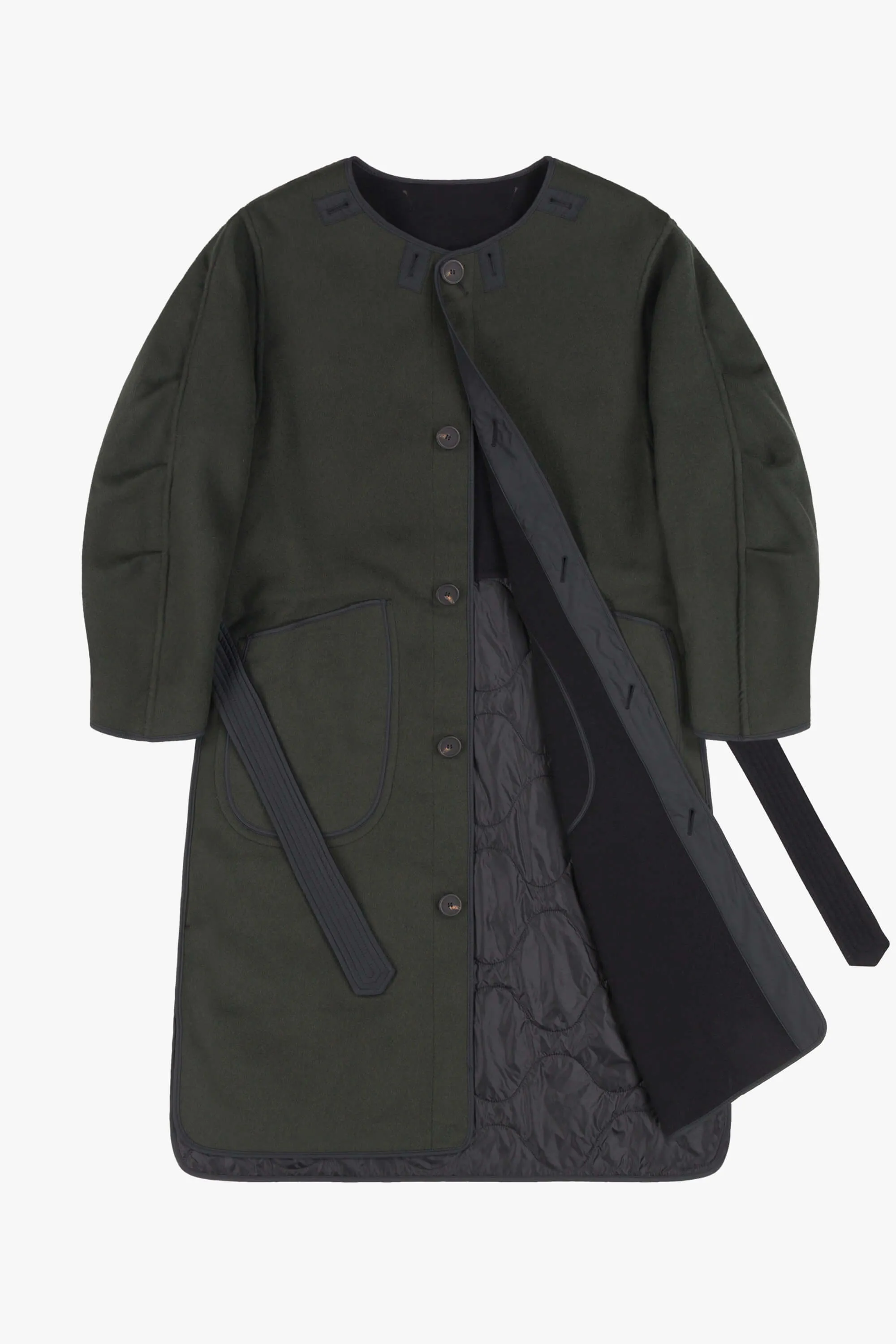 Wool Quilt Parka - Black / Forest Green