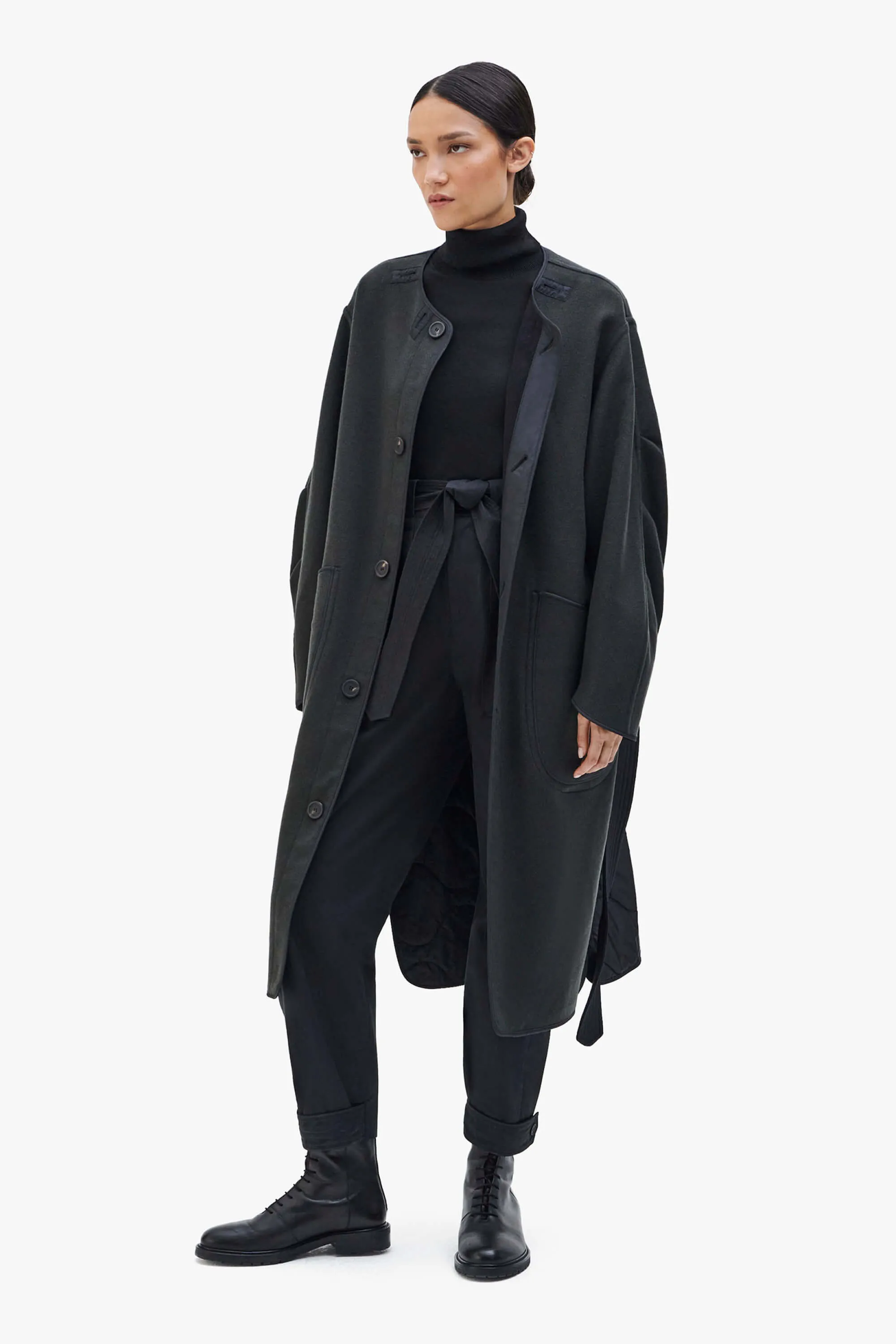 Wool Quilt Parka - Black / Forest Green