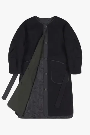 Wool Quilt Parka - Black / Forest Green