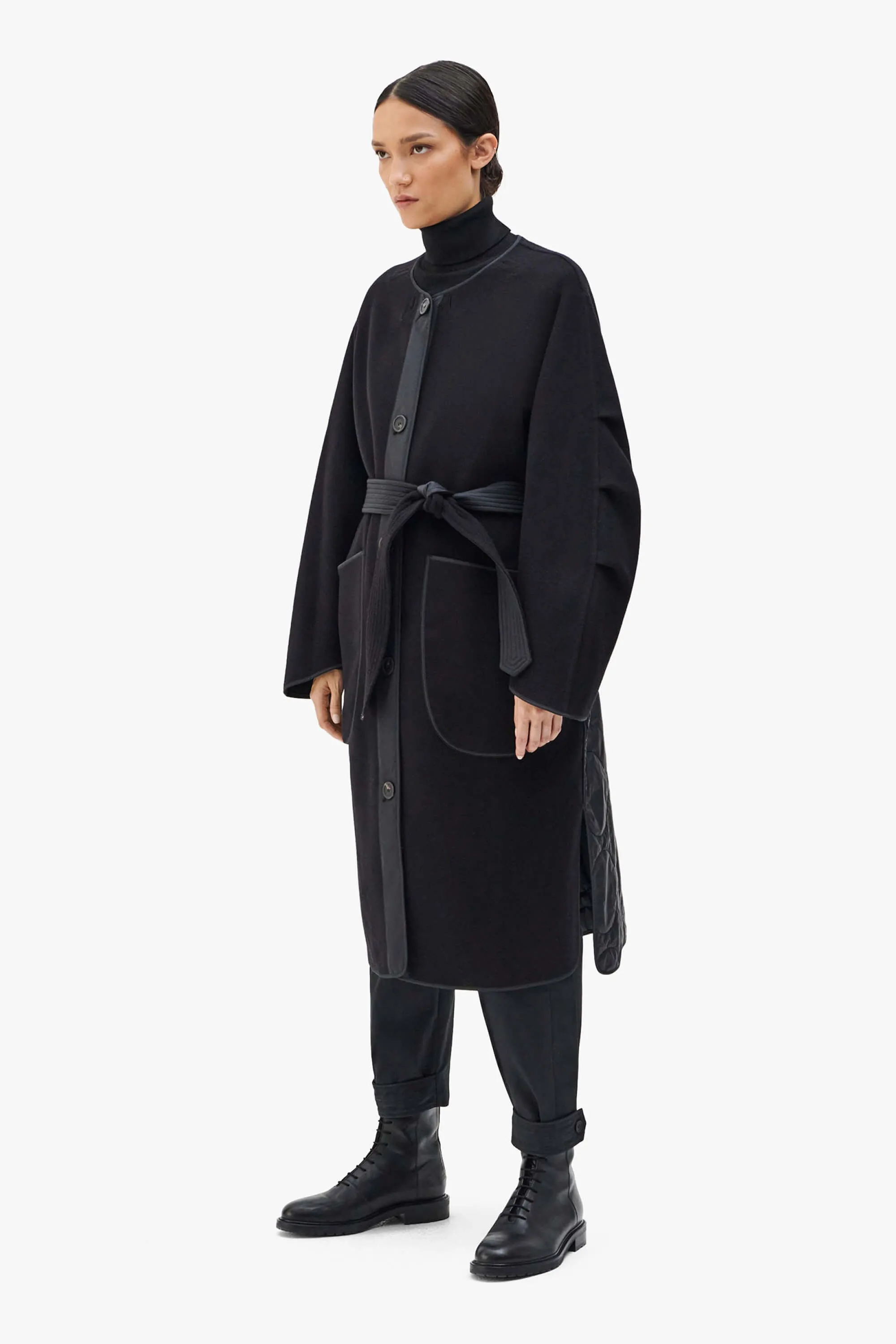 Wool Quilt Parka - Black / Forest Green