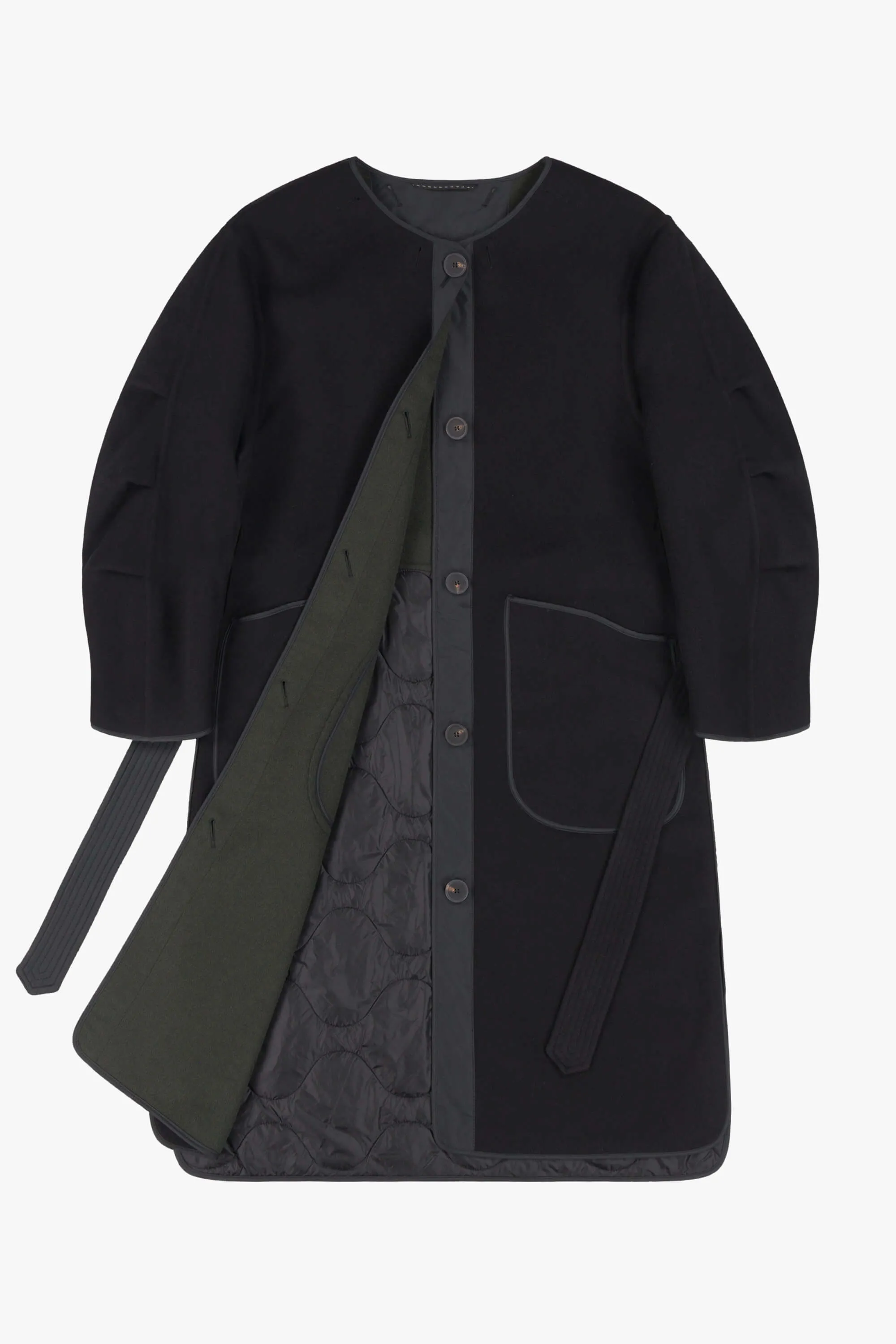 Wool Quilt Parka - Black / Forest Green